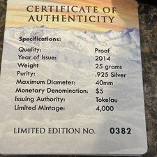 Australasian Antartic Expedition 1911-1914 Silver Proof 25 Gram .925 Coin 110.85 per troy oz