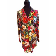 Johnny Was XS Floral Leopard Print Sleep Shirt Button Front Pajama Top