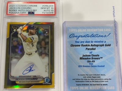 2024 Jackson Chourio Bowman Chrome Auto RC Gold-26/50 Dual Grade PSA-10/10 POP-4