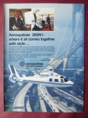 10/1988 PUB AEROSPATIALE 365N1 DAUPHIN 2 HELICOPTER N014H ORIGINAL AD