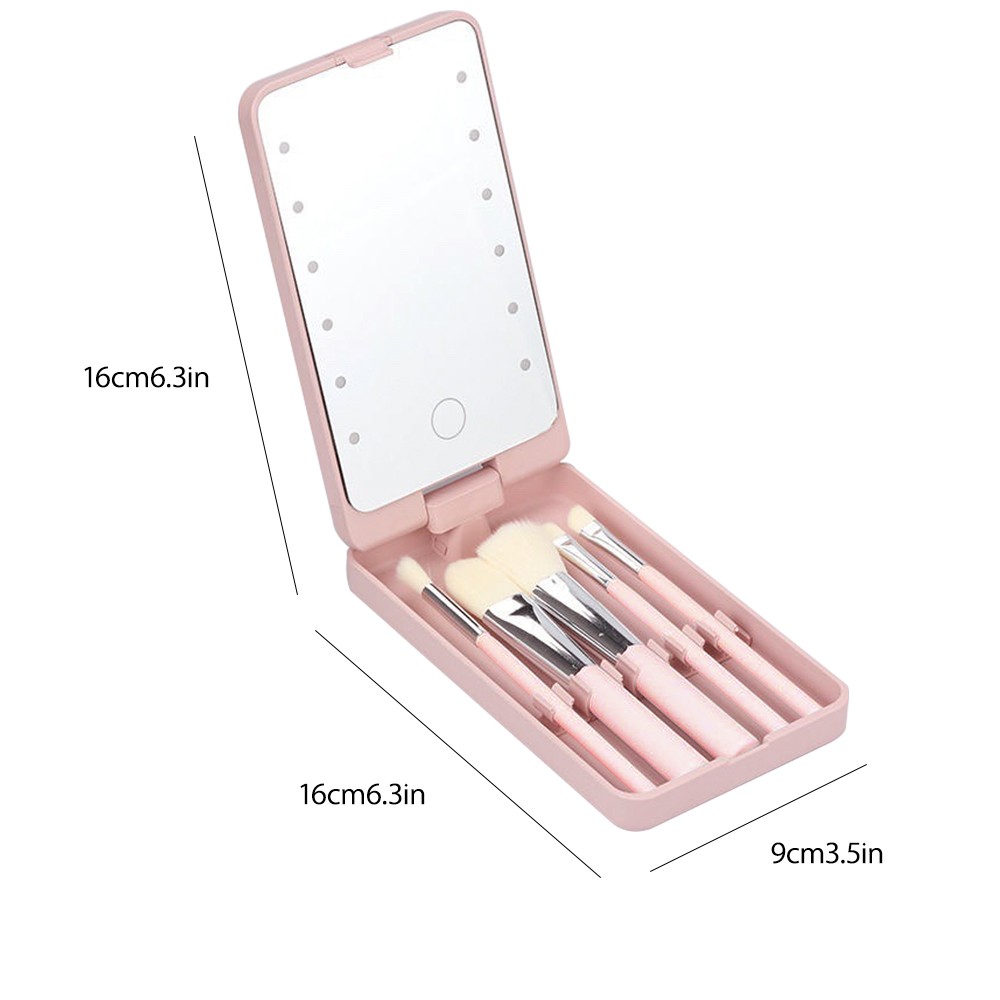 Travel Makeup Brush Set With LED Light Mirror Makeup Brush With LED Mirror Case