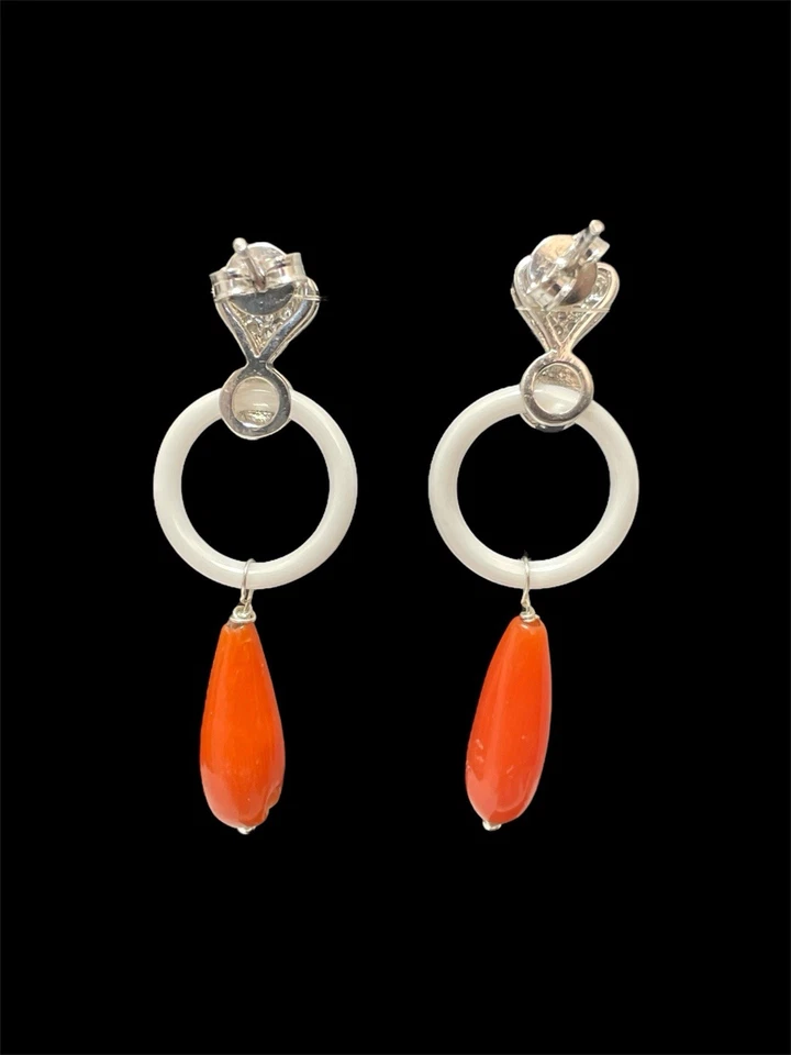 Orecchini artigianali in argento con Corallo onice zirconi - Immagine 3 di 4