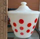 Vtg Anchor Hocking Fire King IVORY RED Polka DOT GREASE JAR & LID Mid Cen USA