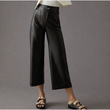 Maeve The Colette Cropped Vegan Leather Wide Leg Pants Sz 33 Retro Preppy Chic