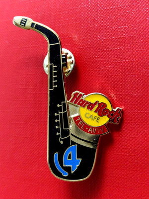 HRC Hard Rock Cafe Tel Aviv 4th Anniversary Black Saxophone Yellow Logo Pin Zech