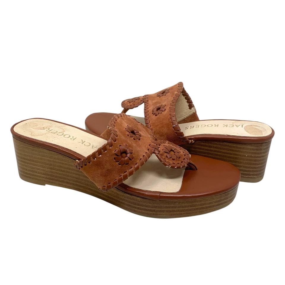 NUEVAS Sandalias Jack Rogers Talla 7 Jacks Equipaje Apilado Cuero Tanga Cuña Media Nuevas Sin Caja Foto 2 de 4