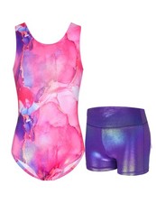 Girls Gymnastics Leotards Size 7-8 Years Old Sparkly Purple Gold Pro Gym Body...