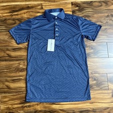 Collars  Co Mens Dress Collar Polo Shirt Navy Blue Geometric Print Small NWT