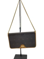 Christian Dior Clutch Bag Brown Leather Monogram Vintage Evening Purse YBa0890
