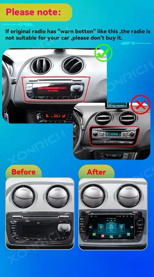 Autoradio Android 14 SEAT Ibiza 6J 2009-2013 2 DIN 7" GPS WiFi CarPlay - Photo 3/4