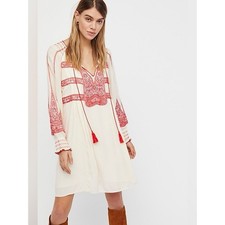 Free People Wind Willow Embroidered Tunic Shift Mini Dress Size XS