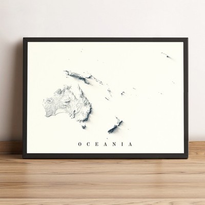 Oceania Map, Oceania 2D Relief Map, Oceania Vintage Map - 2D Flat Print