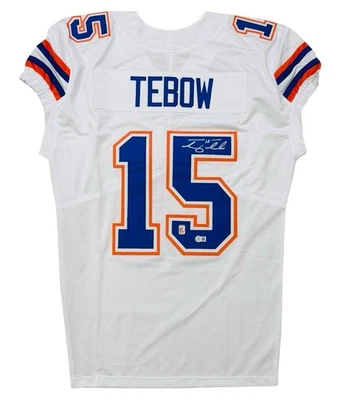 TIM TEBOW CUSTOM SIGNED JERSEY GAME-CUT WHITE FLORIDA GATORS BECKETT COA - Image 1 of 3