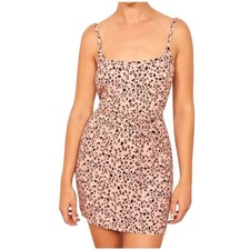 Reformation Light Pink Leopard Print Tie Waist Vivette Mini Dress Size Small
