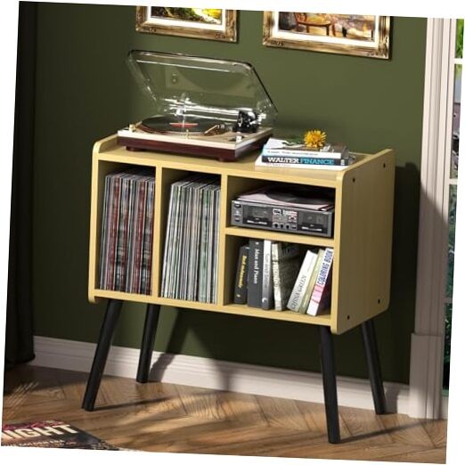 Mid-century walnut record player stand with vinyl storage-image