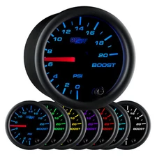 GlowShift Black 7 Color 20 PSI Boost Only Gauge Kit - 52mm 2-1/16"