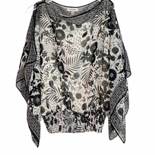 Max Studio floral print dolman sleeve blouse boho chic womens size small