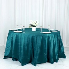 132" PEACOCK TEAL Accordion Crinkled Taffeta Round TABLECLOTH Party Decorations
