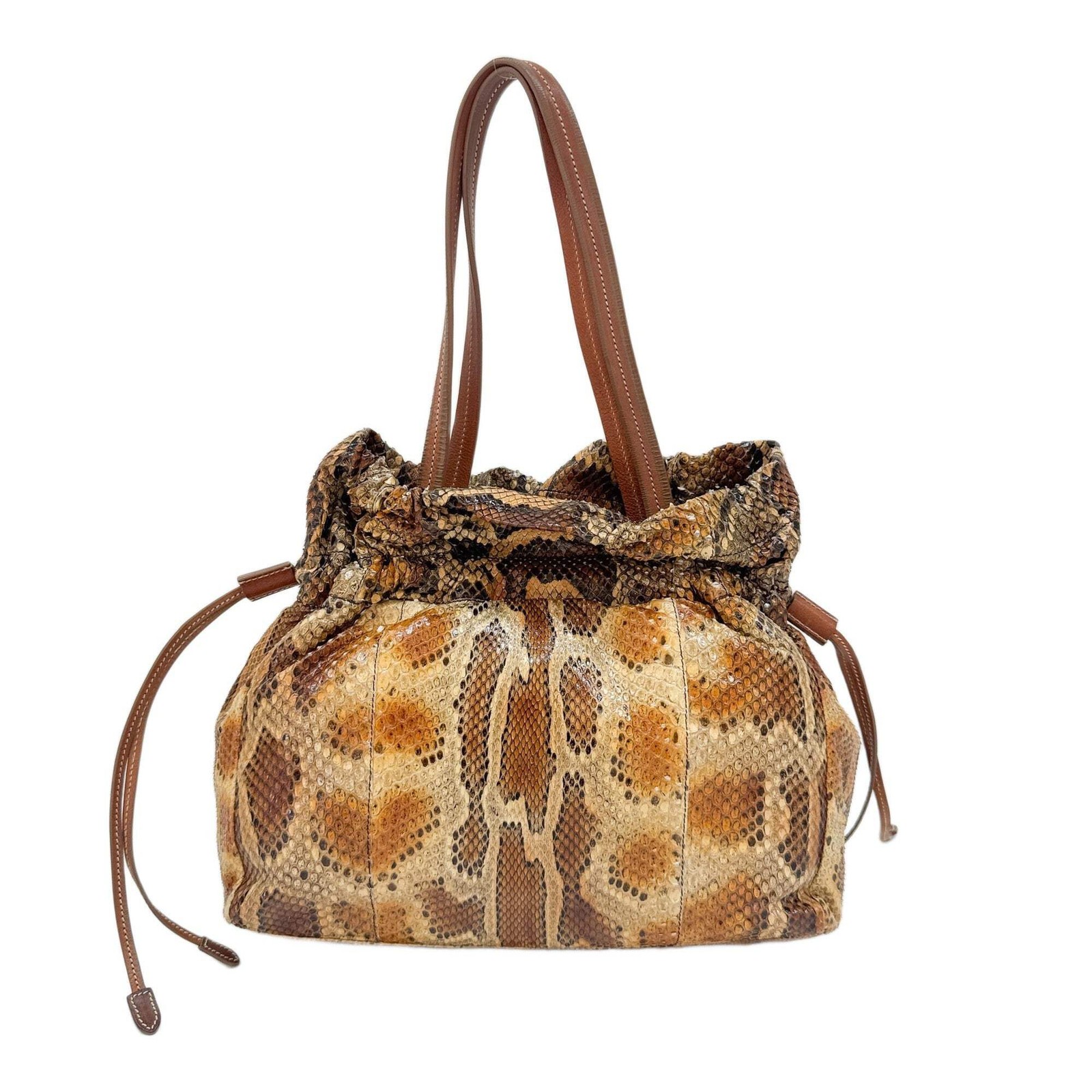 PRADA Drawstring Amber Python Embossed Leather Sh… - image 2
