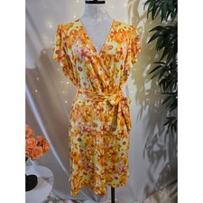 Sunny Leigh NWT Womens Tegan Faux Wrap Tie Waist Flutter Sleeve Dress L Floral