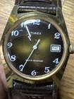 Vintage Timex Watch - Manual wind 1974, leather NOS cuff band, working & clean!