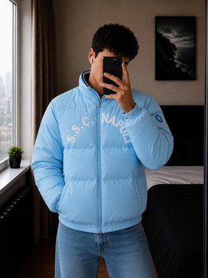 Diadora SSC Napoli Puffer Jacket | Baby Blue Y2K Streetwear | Size M