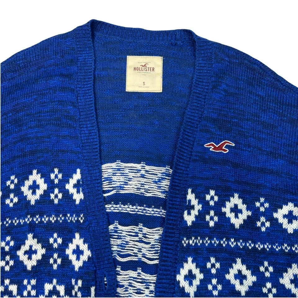 Hollister Aztec Geometric Layering Cardigan Sweater Y2K Blue White Small - Image 3 of 4