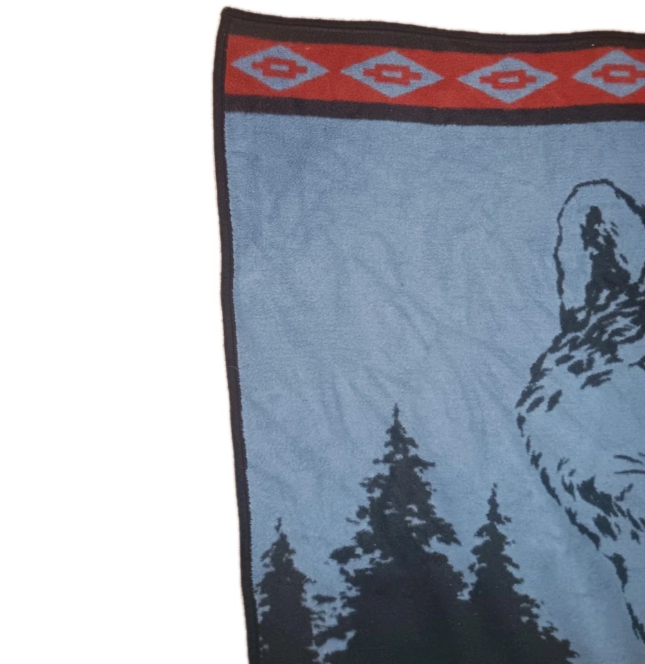 Manta de lobo reversible de colección borde azteca suroeste lana pesada tiro 70,5x61 Foto 4 de 4
