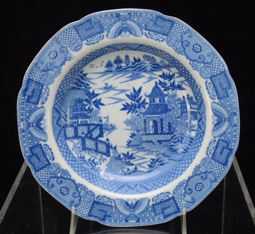 Bridgeless Chinoiserie Blue Staffordshire Tranferware 10 Inch Soup Bowl 1780s