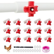 15-Pack Horizontal Chicken Nipples Waterer with 1/2" PVC Tee Fittings, Automa...