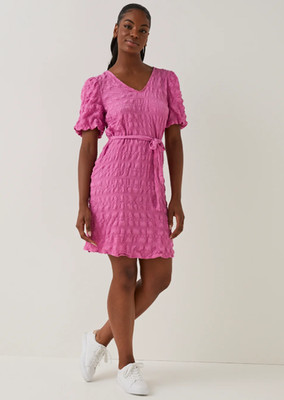 JDY Damen Kleid Kirsch Fuchsia Rosa Gürtel XL - Brandneu, Übergröße