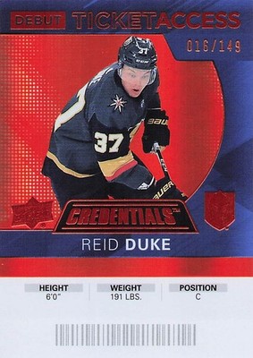 2021-22 Credentials #64 Reid Duke 2020-21 Debut Ticket Access Orange #/149