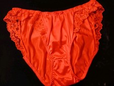 Vintage 90s Ruby Red Satin Floral Lace Frilly French Hi-Cut Panties S EUC