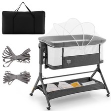 3-in-1 Portable Baby Bassinet on Wheels with Protective Net, Storage Shelf