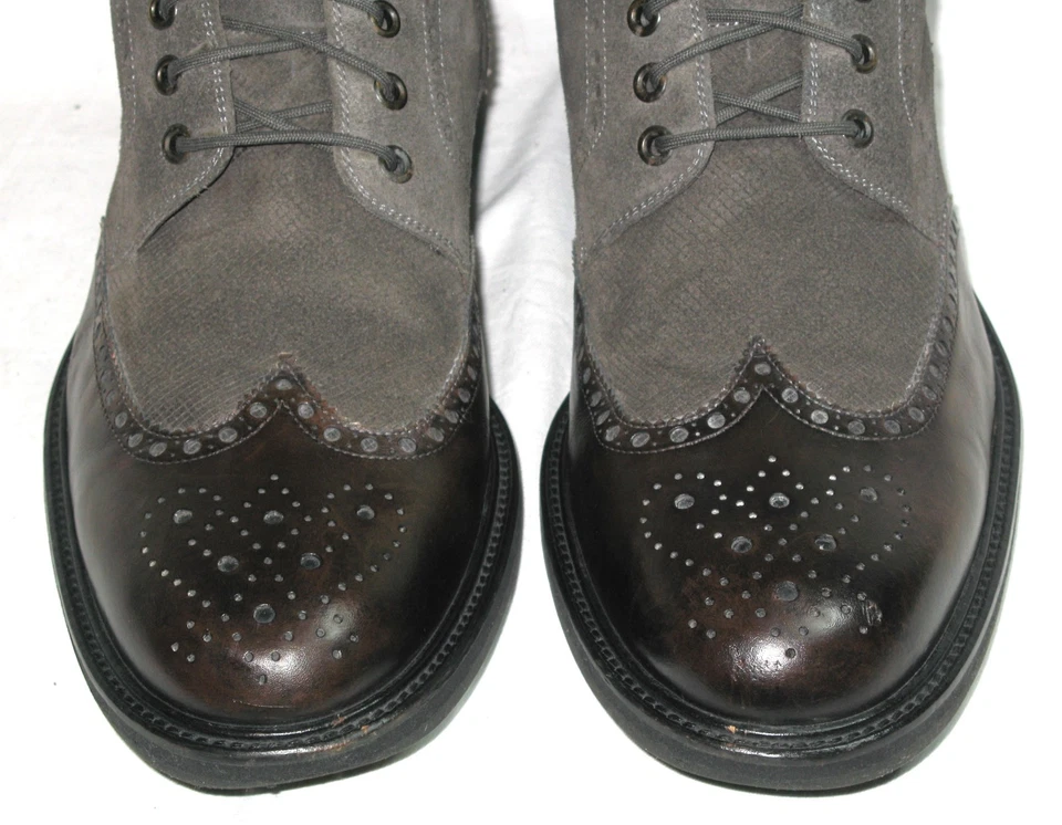 Magnanni Wingtip Dress Ankle Boots Men Size 10.5 M Gray Suede + Brown Leather - Image 4 of 4