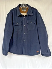 JACHS NY Men's Large Sherpa-Lined Wool Blend Jacket Navy Chest Pockets