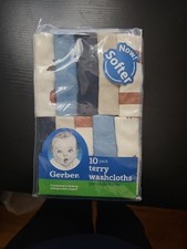 NIP Gerber Newborn Baby Boy Assorted Terry Washcloths 10 Pack Blue Brown Puppy