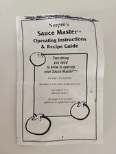 NORPRO Sauce Master Food Strainer Instruction Manual & Recipe Book Replacement