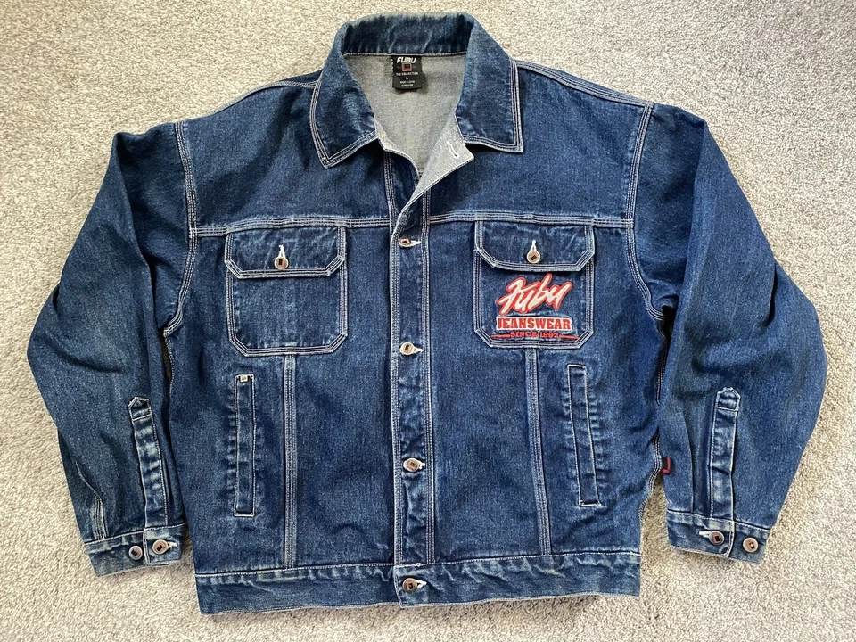 Chaqueta de Camionero Denim FUBU De Colección Para Hombres L Y2K Ropa de Calle Años 90 Hip Hop Carpintero Jeans Foto 2 de 4