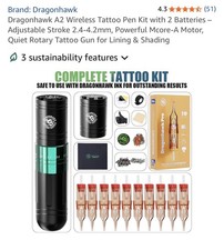 Dragonhawk A2 Wireless Tattoo Pen Kit with 2 Batteries Adjustable Stroke 2.4-4.2
