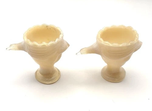 2 Vintage Pink Milk Geese Glass Egg Cups - Pink Milk Glass Toothpick Holders