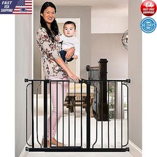 Extra Wide Baby Gate W/ Extension Kit Black Steel Fits 29-49" Openings Durable