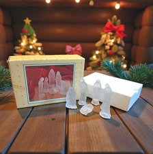 Vtg Frosted Glass Mini Manger Nativity Christmas Holiday 6 Pc Set Original Box