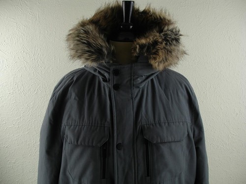 Men's L Michael Kors Gray Puffer Jacket Coat Parka Faux Fur Trimmed Hood Bomber - Picture 4 of 24