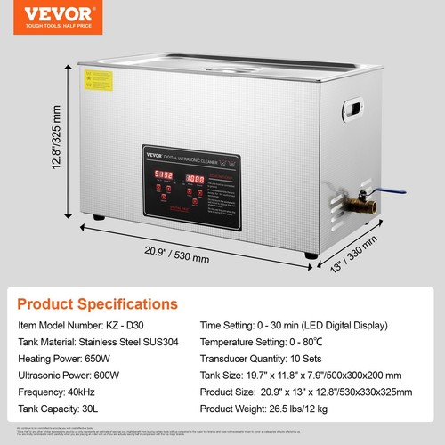 🧼 Bac à Ultrasons Professionnel VEVOR – Nettoyage Précis – De 1,3L à 30L - Imagen 83 de 94