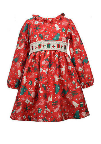 Bonnie Jean Girls Smocked Red Christmas 