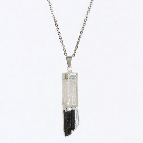 Collar colgante apilado de turmalina y selenita negro cadena de plata esterlina hea - Imagen 7 de 12