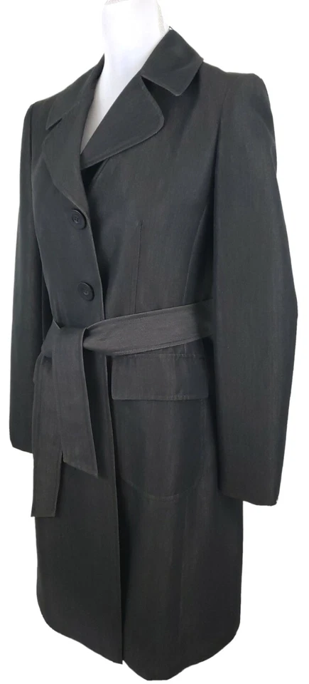 NINE WEST~Woman Size 2~ Black/Gold Trench Coat  Button Up, Belted. - Image 4 of 4