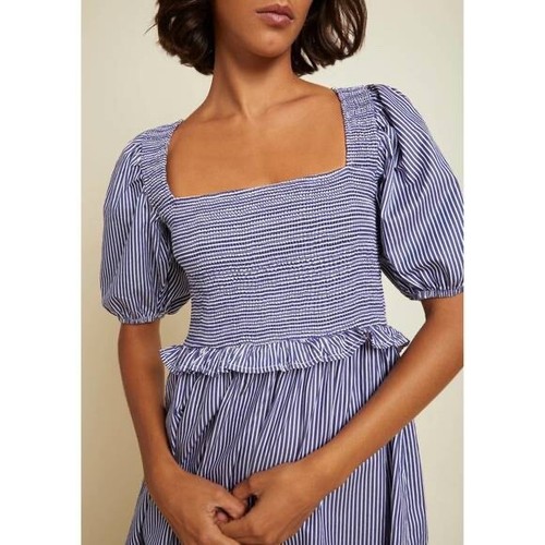 NEW Nation LTD - Betsy Mini-Stripe Dress with Smocked Bodice, Deco, Sml - $242 - Imagen 4 de 14