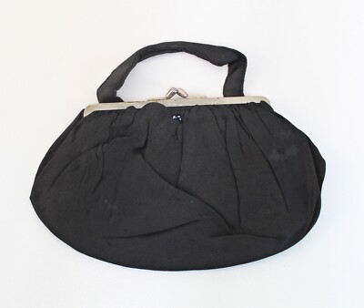 Damen Stoff Handtasche Vintage antik Clutch Bügel schwarz 20 x 11